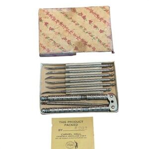 Vintage Carvel Hall Nutcracker and 6 Picks Set Briddell Towle Silver Shell Box